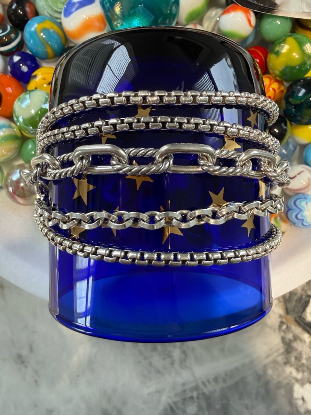 David Yurman Silver Multi-Strand Chain Bracelet with Mixed Links